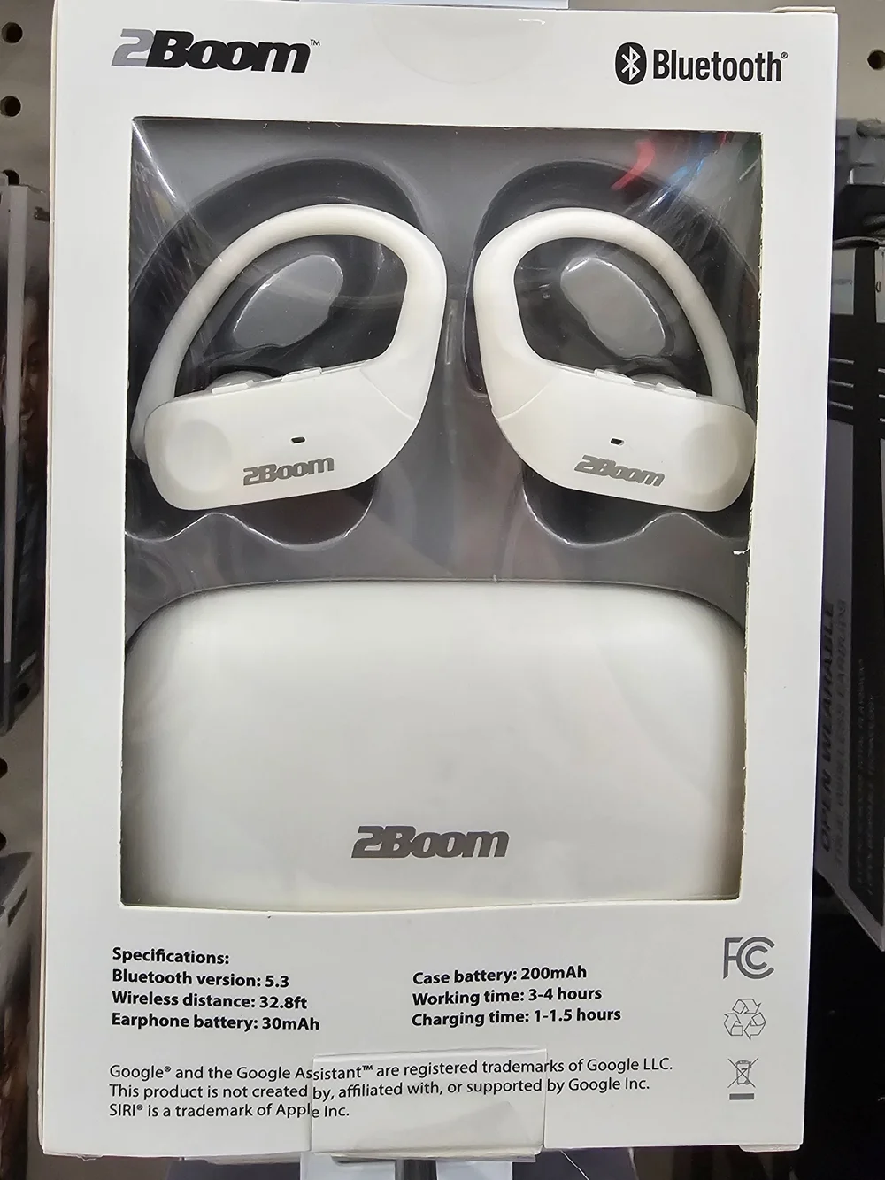 White Bluetooth Earhook Headphones - Wireless Sports Earbuds